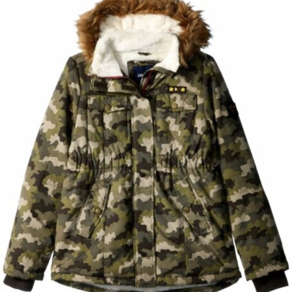 Sherpa Fleece Lined Anorak Jacket with Faux-Fur Trim Hood Limited Too Girls Winter Coat